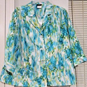 Southern Lady Womans Button Jacket Size 26W Green Blue Paint Effect